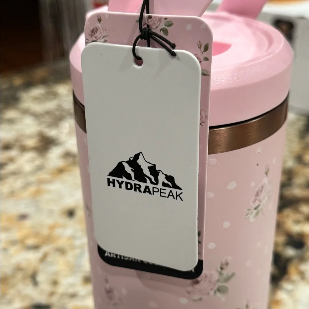 Hydrapeak 40 oz Pink Floral Insulated Tumbler w/ Handle & Straw | New - Picture 3 of 3